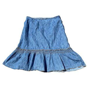 Vintage Faded Glory Y2K Ruffled Hem Tiered Coquette Flared Denim Jean Skirt Med